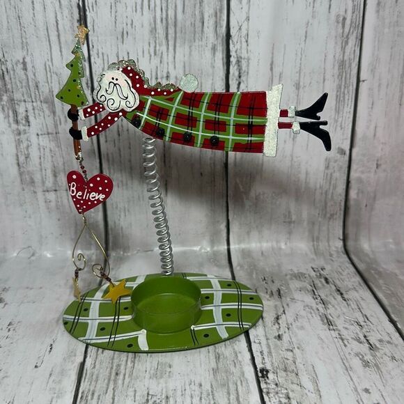 Metal Santa Candle Holder Christmas Decor Springs Green Red - Picture 1 of 6